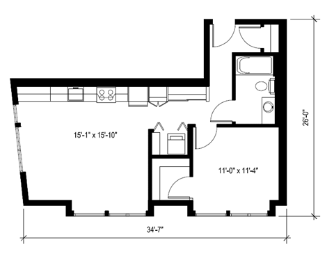 A black and white image of a floor plan for a house.